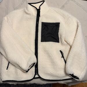 H&M Cream Sherpa Jacket with Black Zipper